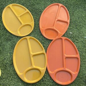Vintage BW Divided Cafeteria Trays Set of 4 Mustard Orange Retro Plastic